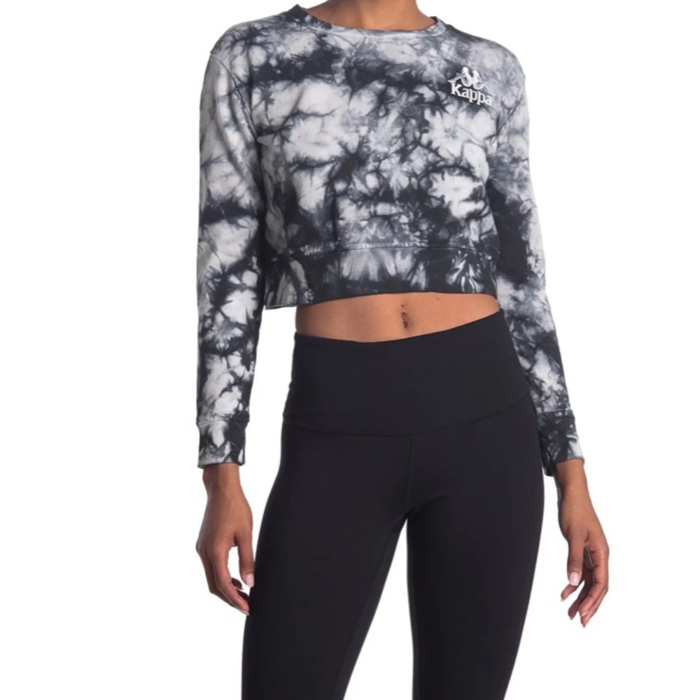 NWT KAPPA ACTIVE Catros Tie Dye Crop Sweatshirt In Black-white A02